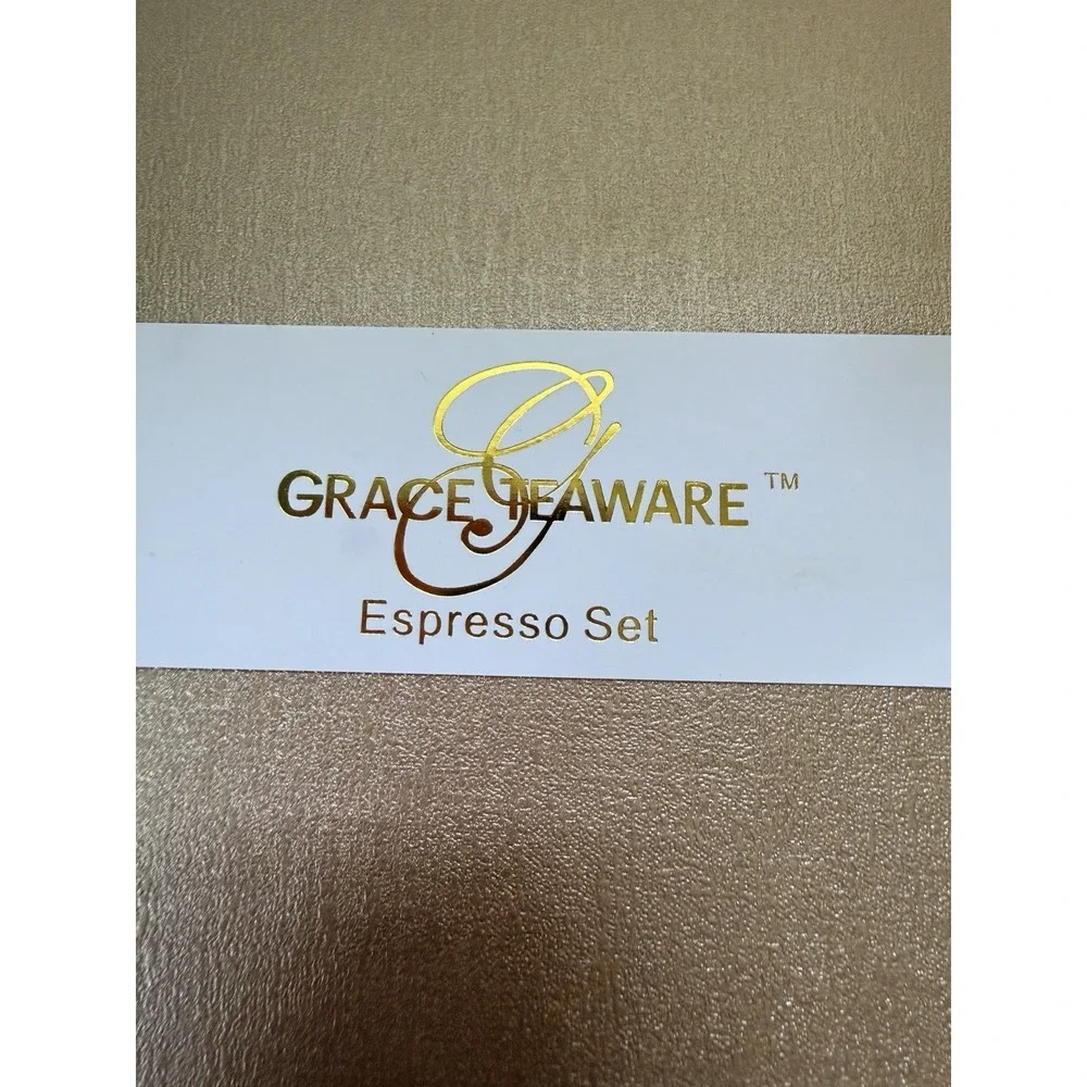 Grace Teaware Espresso Coffee Set 4 Cups & Saucers Green White Stripe New in Box